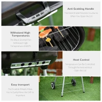 Outsunny 22" Charcoal Barbecue Grill with Portable Wheel, Side Tray and Lower Shelf for Outdoor BBQ for Garden, Backyard, Poolside(m-5)