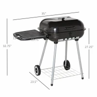 Outsunny 22" Charcoal Barbecue Grill with Portable Wheel, Side Tray and Lower Shelf for Outdoor BBQ for Garden, Backyard, Poolside(m-3)