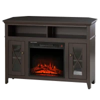 HOMCOM Electric Fireplace TV Stand for 50", Media Console Center Cabinet with 2 Shelves and 2 Cabinets with Adjustable Shelves for Corner, Dark Brown(m-1)
