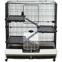 PawHut 43" Small Animal Cage with Wheels, 4-Level Portable Bunny Cage, Chinchilla Ferret Cage with Removable Tray, Platform and Ramp(m-8)