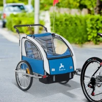 Aosom Elite 360 Swivel Double Child Two-Wheel Bicycle Cargo Trailer With 2 Security Harnesses, Blue(m-2)