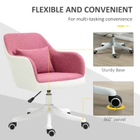 Vinsetto Office Chair, Lumbar Massage Desk Chair with Barrel Chair Armrests, USB Powered Massage, Mid-Back, 360 Swivel, Throw Pillow, Adjustable Height, Pink(m-7)