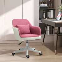 Vinsetto Office Chair, Lumbar Massage Desk Chair with Barrel Chair Armrests, USB Powered Massage, Mid-Back, 360 Swivel, Throw Pillow, Adjustable Height, Pink(m-9)