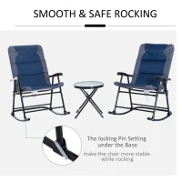 Outsunny 3 Piece Outdoor Folding Rocking Chair and Table Set - Blue and Gray(m-8)