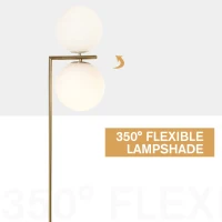 HOMCOM Metal Floor Lamp, Standing Light with 350° Adjustable Lampshade for Living Room, Bedroom, Office, Gold(m-7)