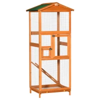PawHut 65" Outdoor Wooden Birdcage Aviary with Pull Out Tray 2 Doors, Orange(m-1)