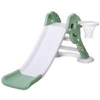 Qaba kids Slide for Indoor and Outdoor, Toddler Freestanding Slide Climber Toy for 18-48 Months Basketball Hoop, Ball and Inflator, Green