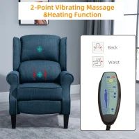 HOMCOM Wingback Heated Vibrating Accent Sofa, Vintage Upholstered Massage Recliner Chair Push-back with Remote Controller, Blue(m-7)