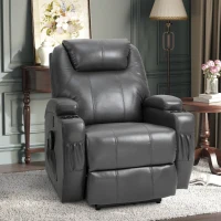 HOMCOM Multi-Pressure-Level Massage Chair with USB Charger, Back and Lumbar Support, Thick Armrests, Faux Leather Recliner Chair, 8-Point Massage Recliner, Charcoal Gray(m-8)