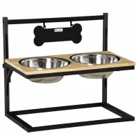PawHut Elevated Dog Bowls Feeder with Stainless Steel Set, Twin Raised Adjustable Pet Food Platform for Medium, Large Dogs, Natural(m-1)