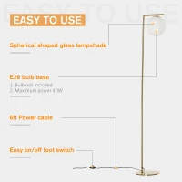 HOMCOM Metal Floor Lamp, Standing Light with 350° Adjustable Lampshade for Living Room, Bedroom, Office, Gold(m-6)