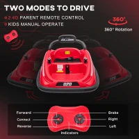 Aosom 12V Kids Bumper Car Twins Motor with Parent Remote Control, Safety Belt, Lights, 360° Rotation, Red(m-5)