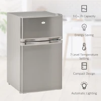 HOMCOM Mini Fridge with Freezer Compact Refrigerator 3 Cu Ft with 2 Doors Adjustable Temperature Removable Glass Shelves and Reversible Door for Office Motor Home Dormitory Apartment Bedroom Silver(m-7)