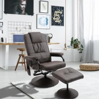 HOMCOM Massaging Faux Leather Recliner Chair and Ottoman Set, Swivel Vibration Massage Lounge Chair with Remote Control for Living Room, Bedroom, or Office, Brown(m-2)
