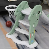 Qaba kids Slide for Indoor and Outdoor, Toddler Freestanding Slide Climber Toy for 18-48 Months Basketball Hoop, Ball and Inflator, Green(m-9)