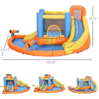 Outsunny 5-in-1 Kids Inflatable Bounce House Jumping Castle with Water Pool, Slide, Climbing Walls & 2 Water Guns(m-3)