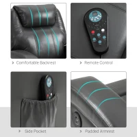 HOMCOM Multi-Pressure-Level Massage Chair with USB Charger, Back and Lumbar Support, Thick Armrests, Faux Leather Recliner Chair, 8-Point Massage Recliner, Charcoal Gray(m-6)