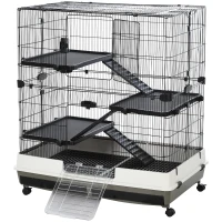 PawHut 43" Small Animal Cage with Wheels, 4-Level Portable Bunny Cage, Chinchilla Ferret Cage with Removable Tray, Platform and Ramp(m-1)