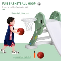 Qaba kids Slide for Indoor and Outdoor, Toddler Freestanding Slide Climber Toy for 18-48 Months Basketball Hoop, Ball and Inflator, Green(m-6)