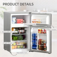 HOMCOM Mini Fridge with Freezer Compact Refrigerator 3 Cu Ft with 2 Doors Adjustable Temperature Removable Glass Shelves and Reversible Door for Office Motor Home Dormitory Apartment Bedroom Silver(m-5)