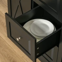 HOMCOM Farmhouse Mobile Kitchen Island Utility Cart on Wheels with Barn Door Style Cabinets, Drawers - Black(m-12)