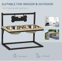 PawHut Elevated Dog Bowls Feeder with Stainless Steel Set, Twin Raised Adjustable Pet Food Platform for Medium, Large Dogs, Natural(m-7)