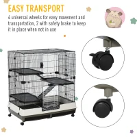 PawHut 43" Small Animal Cage with Wheels, 4-Level Portable Bunny Cage, Chinchilla Ferret Cage with Removable Tray, Platform and Ramp(m-5)