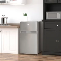 HOMCOM Mini Fridge with Freezer Compact Refrigerator 3 Cu Ft with 2 Doors Adjustable Temperature Removable Glass Shelves and Reversible Door for Office Motor Home Dormitory Apartment Bedroom Silver(m-2)