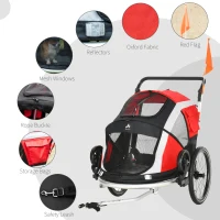 Aosom 2-in-1 Travel Dog Stroller, Small Pet Bicycle Cart Carrier with Safety Leash, and Easy Fold Design, Red(m-9)