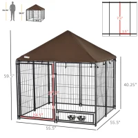 PawHut Outdoor Dog Kennel, Puppy Play Pen with Canopy Garden Playpen Fence Crate, Enclosure Cage w/ Rotating Bowl, 55.5" x 55.5" x 48", Black(m-3)