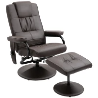 HOMCOM Massaging Faux Leather Recliner Chair and Ottoman Set, Swivel Vibration Massage Lounge Chair with Remote Control for Living Room, Bedroom, or Office, Brown(m-1)