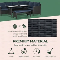 Outsunny 4 Pieces Patio Wicker Dining Sets, Outdoor PE Rattan Sectional Conversation Set with Cushions & Dining Table, Bench for Garden, Backyard, Lawn, Navy Blue(m-4)
