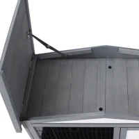 PawHut Wooden 2 Story Rabbit Hutch Bunny Cage with Slide-Out Run, Openable Roof, Lockable Doors, Ramp and No Leak Tray for Outdoor, Grey, and White(m-8)