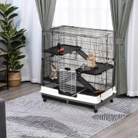 PawHut 43" Small Animal Cage with Wheels, 4-Level Portable Bunny Cage, Chinchilla Ferret Cage with Removable Tray, Platform and Ramp(m-2)