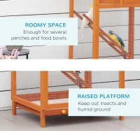 PawHut 65" Outdoor Wooden Birdcage Aviary with Pull Out Tray 2 Doors, Orange(m-6)