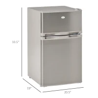 HOMCOM Mini Fridge with Freezer Compact Refrigerator 3 Cu Ft with 2 Doors Adjustable Temperature Removable Glass Shelves and Reversible Door for Office Motor Home Dormitory Apartment Bedroom Silver(m-3)