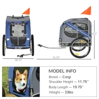 Aosom Bike Trailer Cargo Cart for Dogs and Pets with 3 Entrances Large Wheels for Off-Road & Mesh Screen, Blue/Gray(m-3)