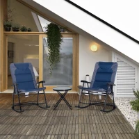 Outsunny 3 Piece Outdoor Folding Rocking Chair and Table Set - Blue and Gray(m-2)