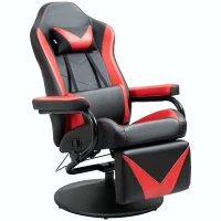 HOMCOM Gaming Recliner, Racing Style Video Gaming Chair with Adjustable Backrest and Footrest, High Back 360 Degree Swivel Computer Chair with Lumbar Support and Headrest, Red(m-1)
