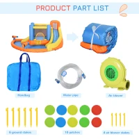 Outsunny 5-in-1 Kids Inflatable Bounce House Jumping Castle with Water Pool, Slide, Climbing Walls & 2 Water Guns(m-5)