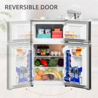 HOMCOM Mini Fridge with Freezer Compact Refrigerator 3 Cu Ft with 2 Doors Adjustable Temperature Removable Glass Shelves and Reversible Door for Office Motor Home Dormitory Apartment Bedroom Silver(m-6)