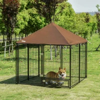 PawHut Outdoor Dog Kennel, Puppy Play Pen with Canopy Garden Playpen Fence Crate, Enclosure Cage w/ Rotating Bowl, 55.5" x 55.5" x 48", Black(m-2)