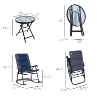 Outsunny 3 Piece Outdoor Folding Rocking Chair and Table Set - Blue and Gray(m-3)