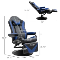 HOMCOM Gaming Recliner, Racing Style Video Gaming Chair with Adjustable Backrest and Footrest, High Back 360 Degree Swivel Computer Chair with Lumbar Support and Headrest, Blue(m-3)
