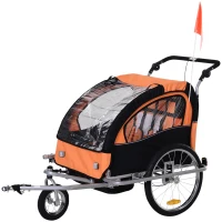 Aosom 2-Seat Kids Bicycle Trailer 55lbs Steel w/ Water Resistant Carrier Windows - Black and Orange(m-1)