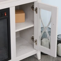 HOMCOM Electric Fireplace TV Stand for 50", Media Console Center Cabinet with 2 Shelves and 2 Cabinets with Adjustable Shelves for Corner, Distressed White(m-8)