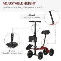 HOMCOM Seated Knee Walker, Foldable Steerable Medical Knee Scooter, Crutch Alternative with Braking System, Storage Bag for Foot Injuries, Red(m-4)