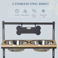 PawHut Elevated Dog Bowls Feeder with Stainless Steel Set, Twin Raised Adjustable Pet Food Platform for Medium, Large Dogs, Natural(m-4)