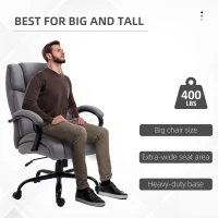 Vinsetto Big and Tall Executive Office Chair, Ergonomic Heavy-Duty High Back Computer Desk Chair 484lbs with Wide Seat,  Linen Fabric, Adjustable Height, Swivel Wheels, Light Gray(m-4)