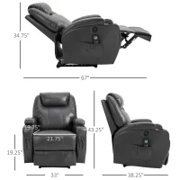 HOMCOM Multi-Pressure-Level Massage Chair with USB Charger, Back and Lumbar Support, Thick Armrests, Faux Leather Recliner Chair, 8-Point Massage Recliner, Charcoal Gray(m-3)